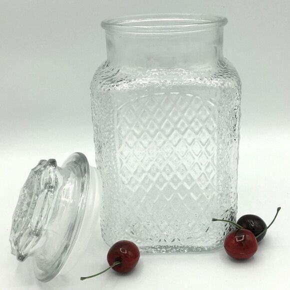Textured Patterned Glass Rectangular Canister with Lid - Picture 5 of 16